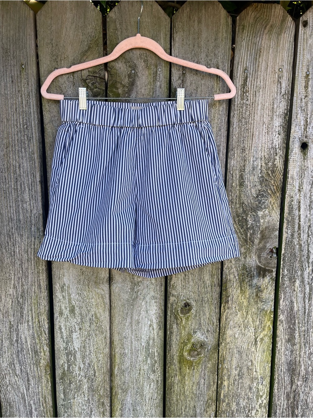 Everlane The Easy Short Size 6 Navy White Stripe Stretch Cotton Pull On Shorts